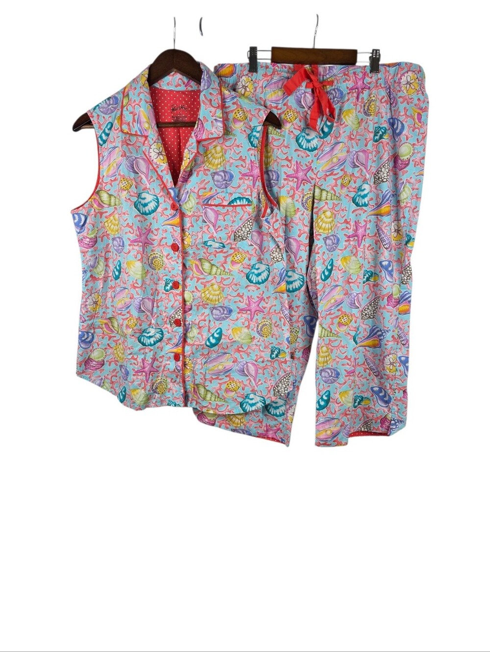 Nick and Nora‎ Coral and Sea Shells 100%Cotton Capri Sleeveless pajama Set XL
